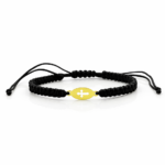 Bratara cu snur si disc oval cu cruciulita din aur 14k