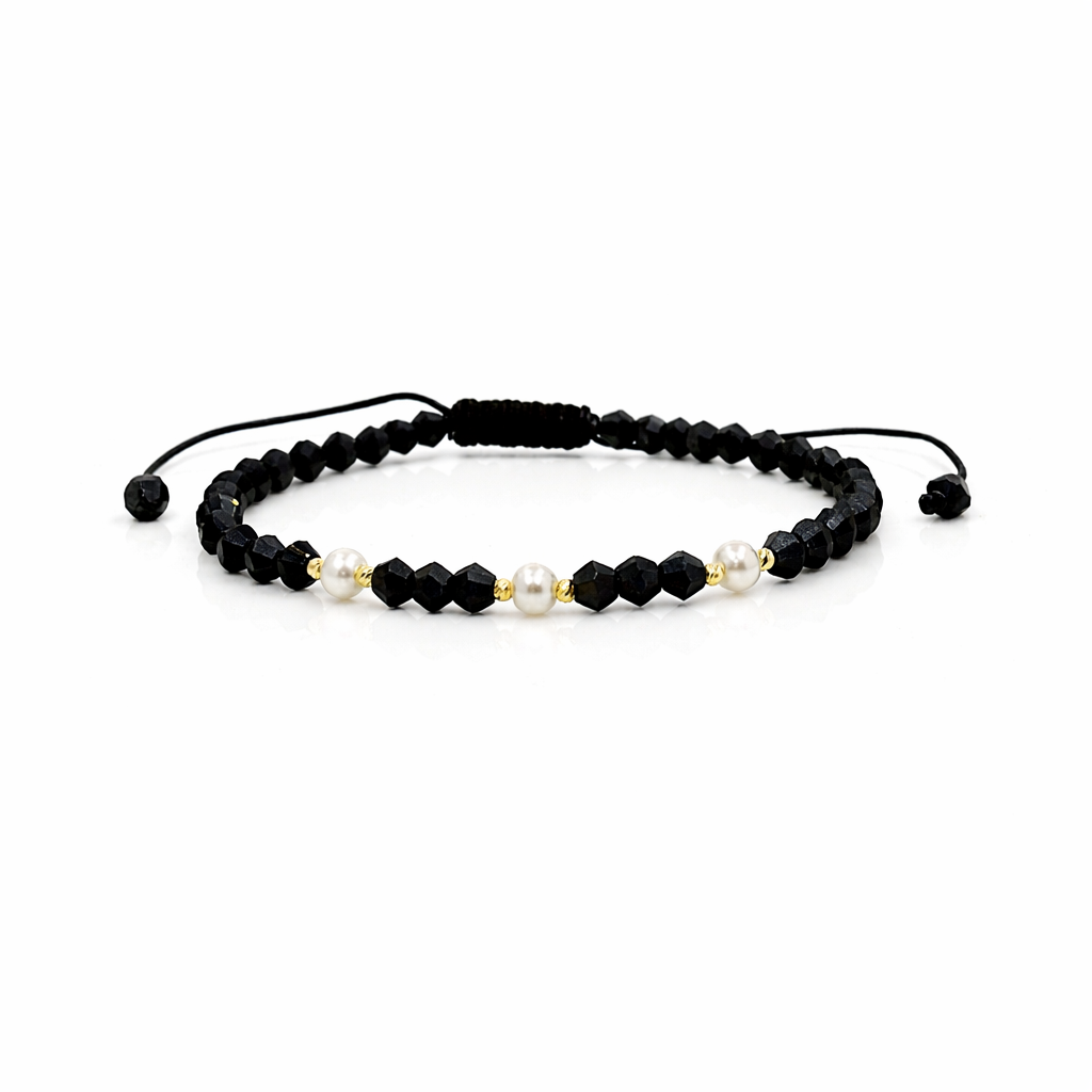 4ae1cb86-ba61-4ca6-8beb-fb8af1a0e052 Bratara cu cristale biconice, perle si bilute din aur 14k - imagine 1