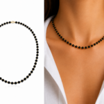 Colier Black cu cristale, 5 bilute din aur 14k, inchidere din aur si margele Miyuki