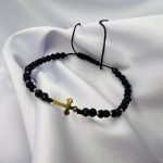 Bratara cu cristale, cruciulita 1.2cm si bilute din aur 14k