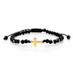 Bratara cu cristale, cruciulita 1.2cm si bilute din aur 14k