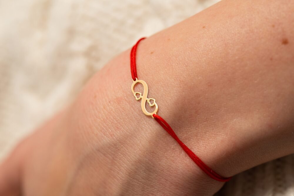 Bratara cu snur si infinit cu inimioare din aur 14k - imagine 1