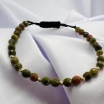 Bratara cu unakite si 7 bilute de 2.5mm din aur 14k