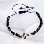 Bratara cu cristale si cruce decupata 2 cm din aur 14k