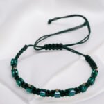 Bratara cu cristale cubice, 10 bilute din aur 14k si snur impletit