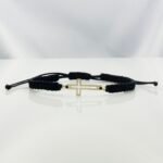 Bratara cu cruce decupata, 2 bilute din aur 14k si snur impletit