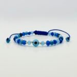 Bratara cu cristale, pandantiv ochi de deochi si 4 bilute din aur 14k