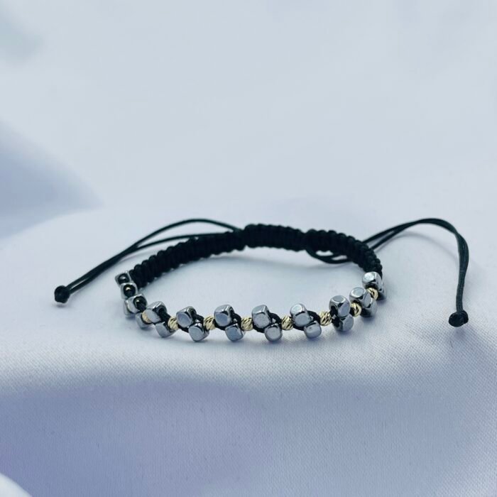 Bratara cu hematit si 10 bilute de 2.5mm din aur 14k