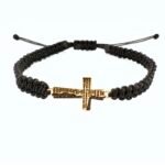 Bratara cu snur si cruce cu rugaciunea Tatal Nostru din aur 14k