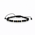 Bratara cu 8 bilute si charm cu pietricele negre din aur 14k si cristale