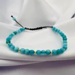 Bratara cu jad bleu si 5 bilute din aur 14k