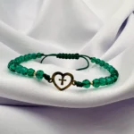 Bratara cu inima si cruciulita, bilute din aur 14k si cristale