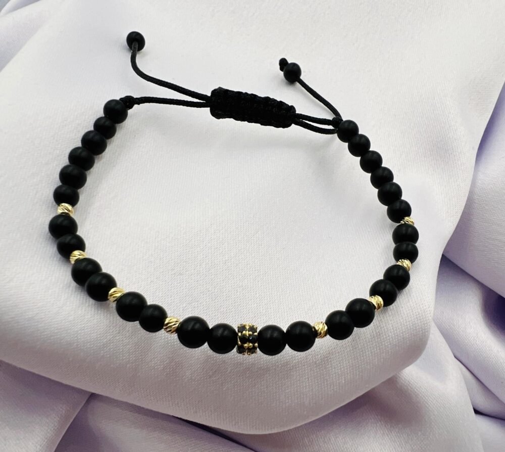 Bratara cu onix mat, charm si bilute din aur 14k - imagine 1