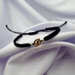 Bratara cu snur, initiala si bilute din aur 585 14k - la alegere