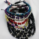 Bratara duo cu cristale rondele si 5 bilute din aur 14k