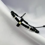 Bratara cu snur impletit in forma de cruce, cristale si elemente din aur 585 14k