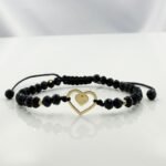 Bratara cu inima dubla, bilute din aur 14k si cristale