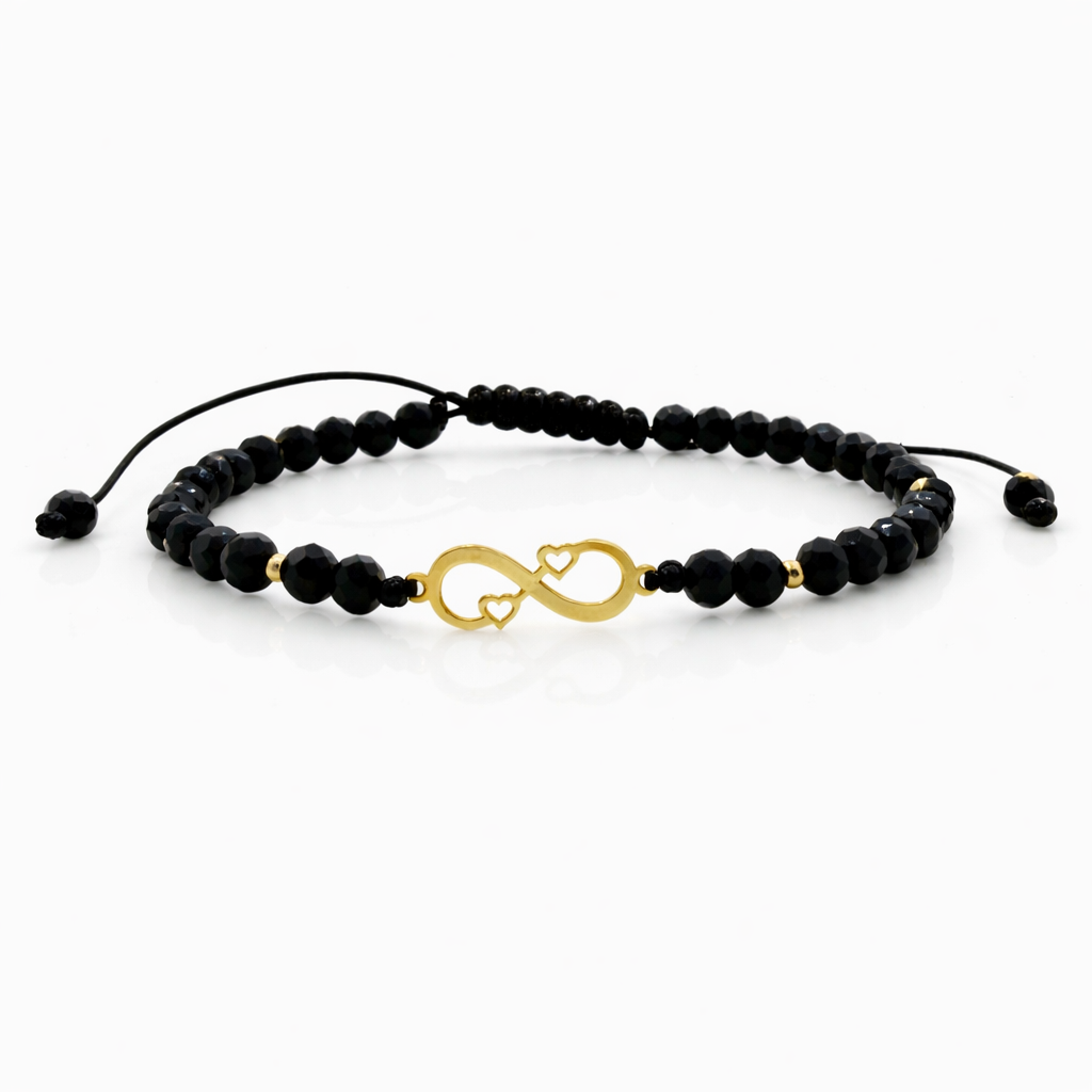 05c76b02-41db-4dfc-9573-46cb4b158e20 Bratara cu infinit cu inimioare+bilute din aur 14k si cristale - imagine 1