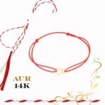 Martisor bratara din aur 14K - Inima dubla mini