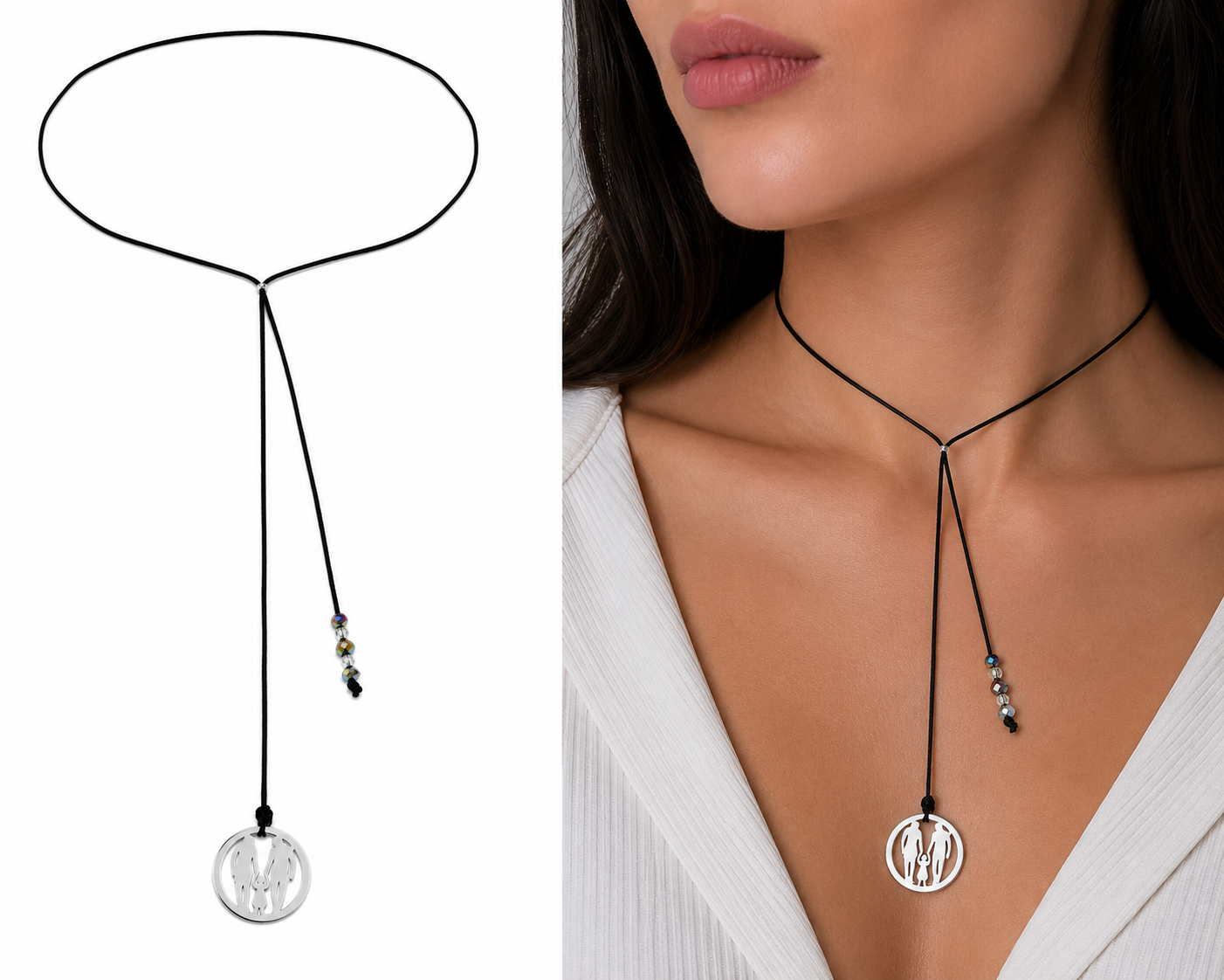 42277321-b719-46b6-9019-47d9b52bec28 Choker cu snur si pandantiv argint – familie fetita - imagine 1