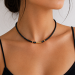 Colier Black cu cristale, 7 bilute si inchidere din aur 14k