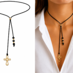 Choker cu snur si pandantiv aur – cruciulita
