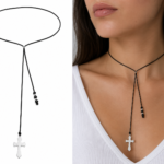 Choker cu snur si pandantiv argint – cruciulita
